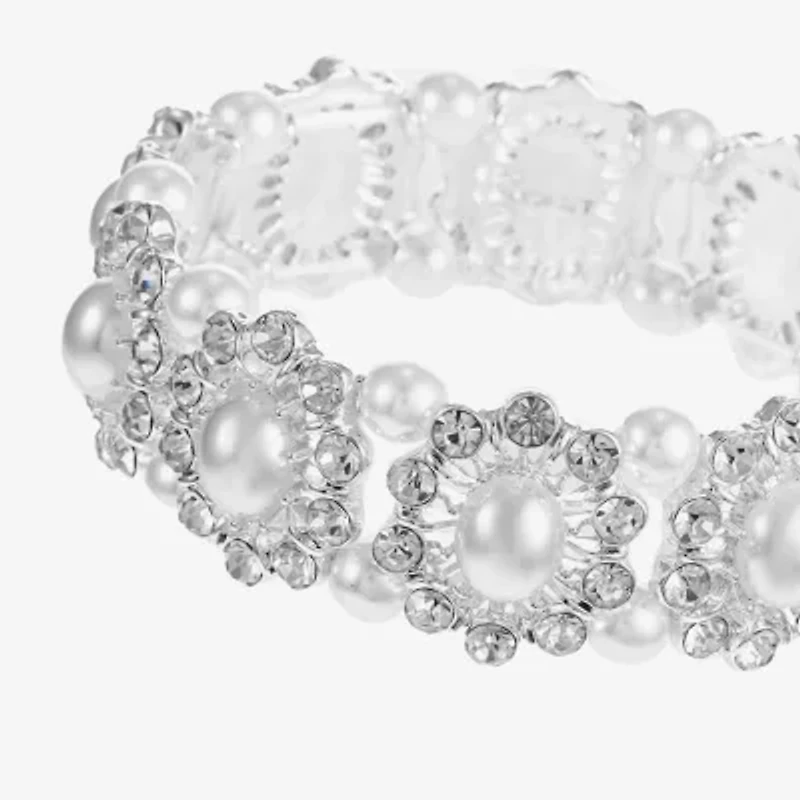 Monet Jewelry Timeless Silver Tone Womens Glass Simulated Pearl Stretch Bracelet