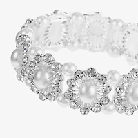 Monet Jewelry Timeless Silver Tone Womens Glass Simulated Pearl Stretch Bracelet