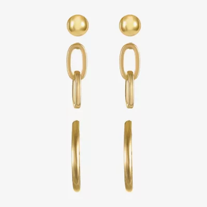 Liz Claiborne Gold Tone; Stud; Drop And Hoop Womens Hypoallergenic 3 Pair Earring Set