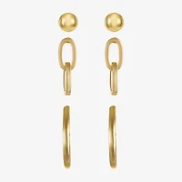 Liz Claiborne Gold Tone; Stud; Drop And Hoop Womens Hypoallergenic 3 Pair Earring Set