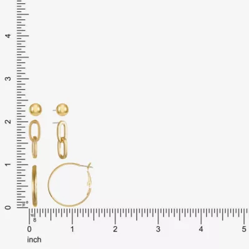Liz Claiborne Gold Tone; Stud; Drop And Hoop Womens Hypoallergenic 3 Pair Earring Set