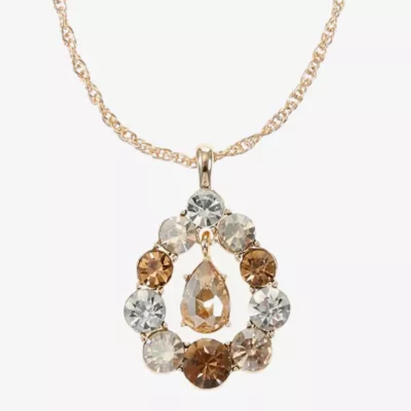 Monet Jewelry Gold Tone Womens Brown Glass Round 17 Inch Pendant Necklace