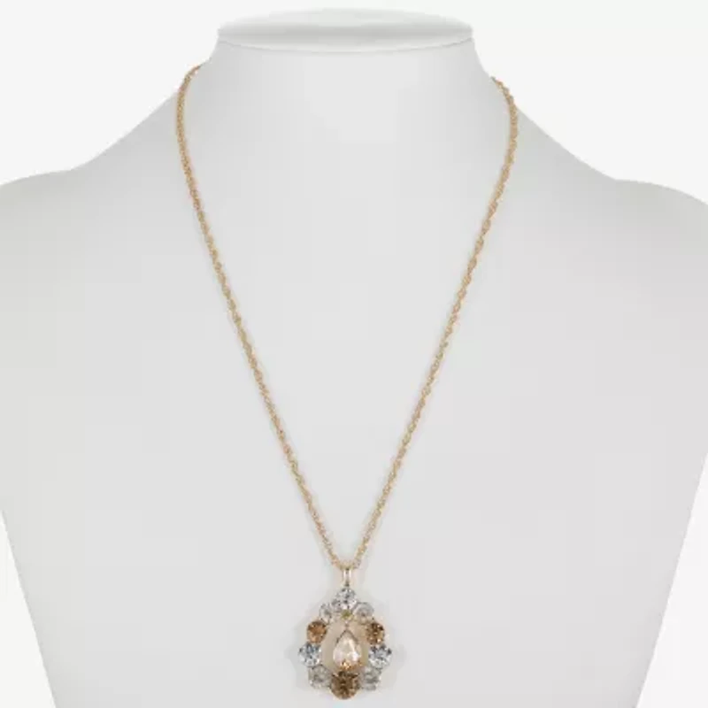Monet Jewelry Gold Tone Womens Brown Glass Round 17 Inch Pendant Necklace