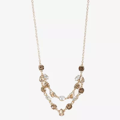 Monet Jewelry Gold Tone Layered Womens Brown 17 Inch Collar Necklace