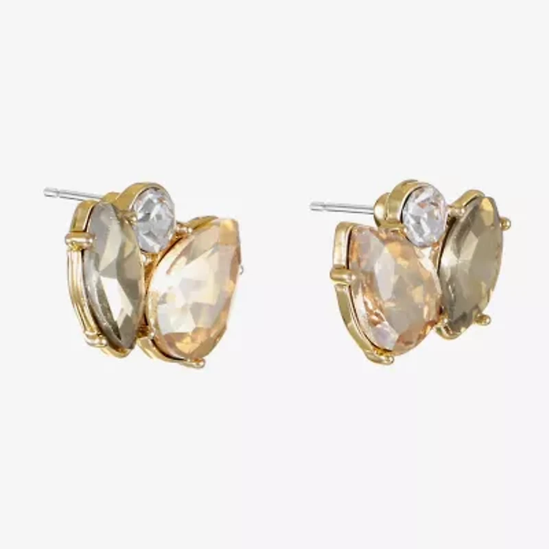 Monet Jewelry Gold Tone Brown Glass 10mm Round Marquise Stud Earrings