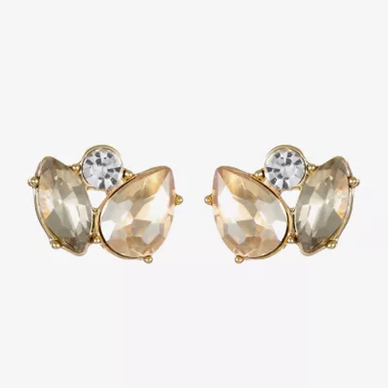 Monet Jewelry Gold Tone Brown Glass 10mm Round Marquise Stud Earrings