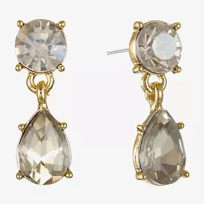 Monet Jewelry Gold Tone Womens Brown Glass Round Marquise Hypoallergenic Drop Earrings