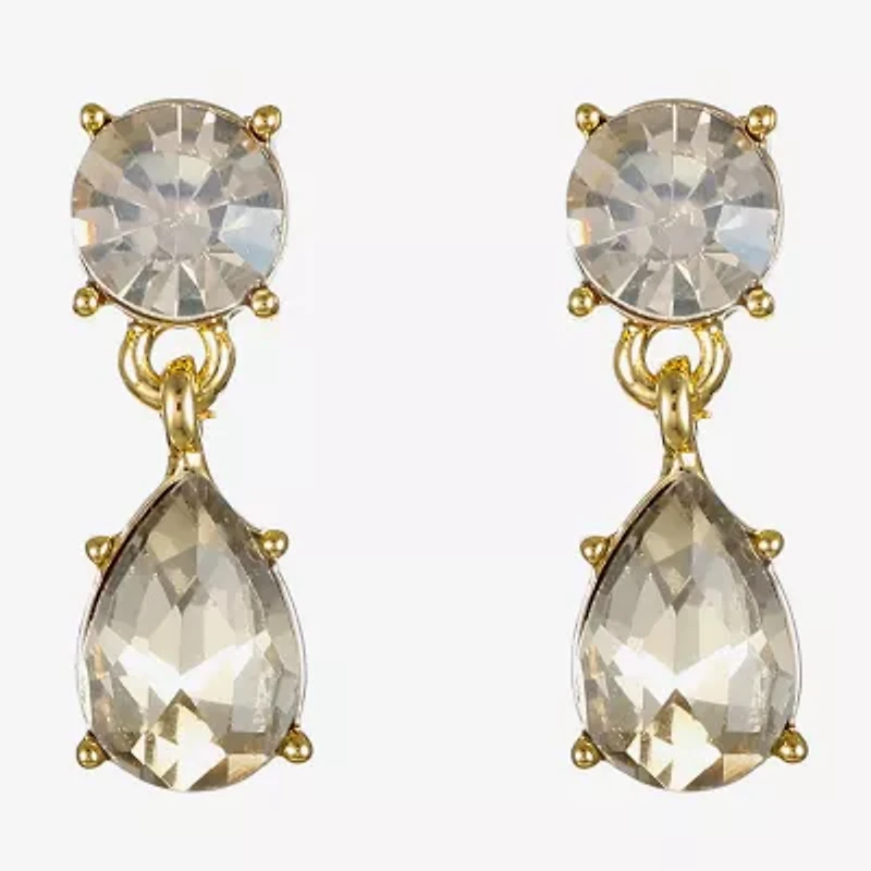 Monet Jewelry Gold Tone Womens Brown Glass Round Marquise Hypoallergenic Drop Earrings