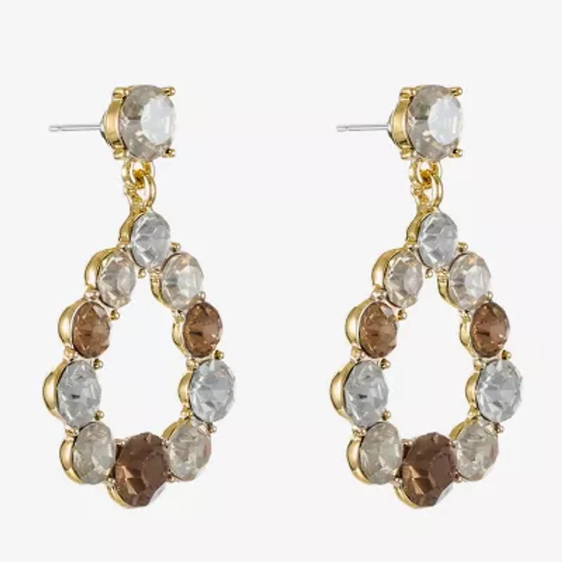 Monet Jewelry Gold Tone Womens Brown Glass Round Marquise Hypoallergenic Drop Earrings