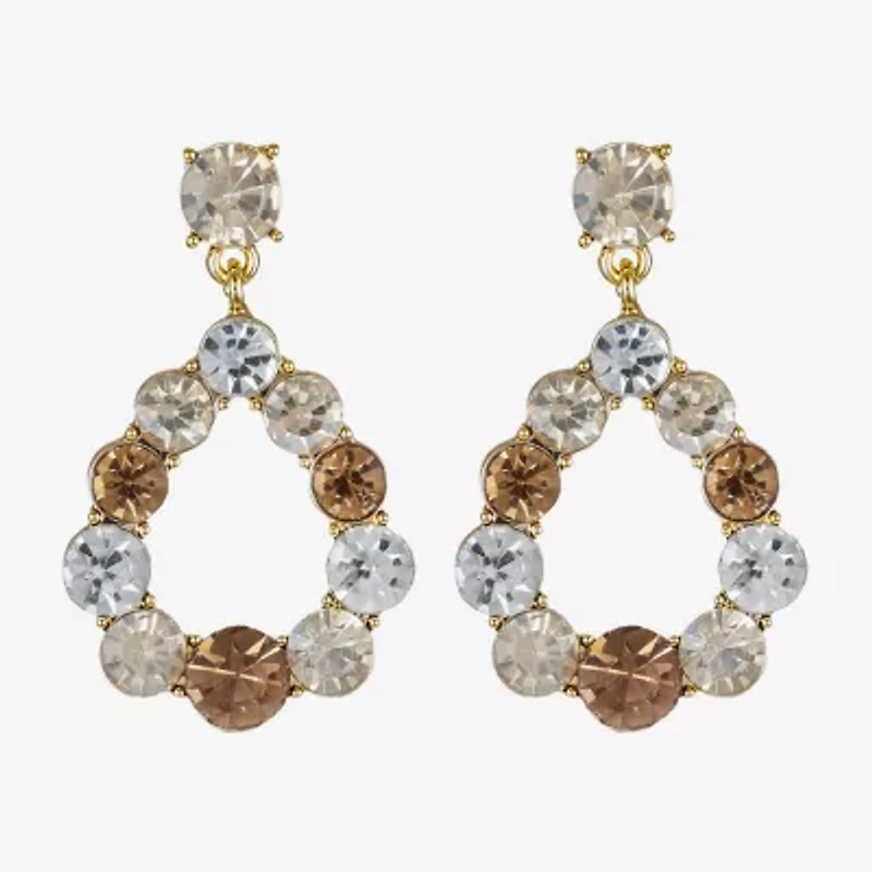 Monet Jewelry Gold Tone Womens Brown Glass Round Marquise Hypoallergenic Drop Earrings