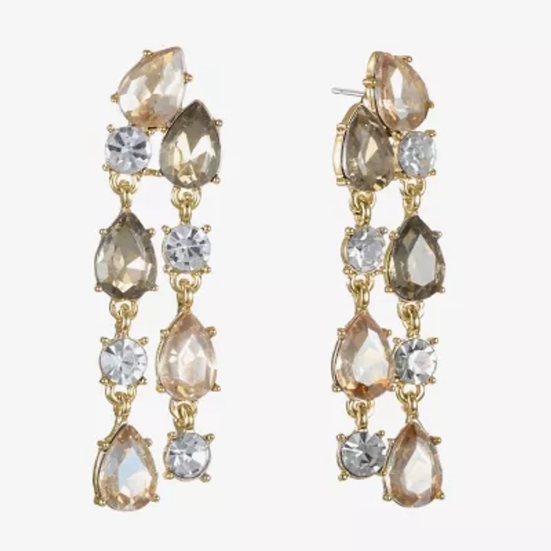 Monet Jewelry Gold Tone Womens Brown Glass Round Marquise Hypoallergenic Chandelier Earrings