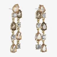 Monet Jewelry Gold Tone Womens Brown Glass Round Marquise Hypoallergenic Chandelier Earrings