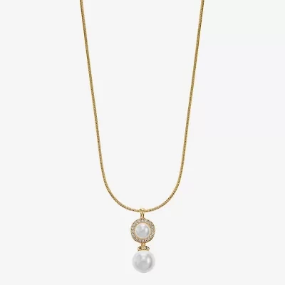 Monet Jewelry Womens Glass Simulated Pearl Round 17 Inch Pendant Necklace