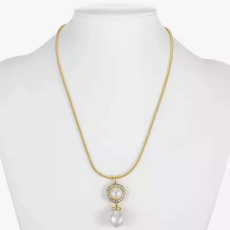 Monet Jewelry Womens Glass Simulated Pearl Round 17 Inch Pendant Necklace