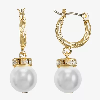 Monet Jewelry Womens Glass Simulated Pearl Round Hypoallergenic Drop Earrings