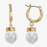 Monet Jewelry Womens Glass Simulated Pearl Round Hypoallergenic Drop Earrings