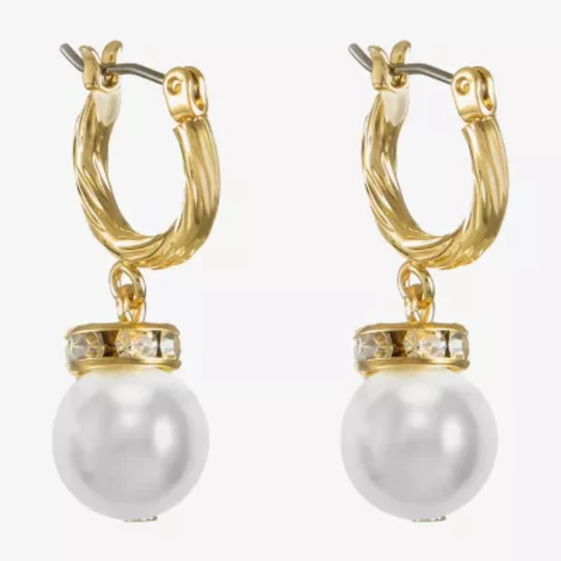 Monet Jewelry Womens Glass Simulated Pearl Round Hypoallergenic Drop Earrings