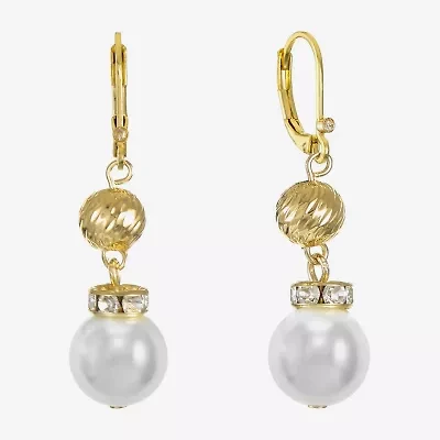 Monet Jewelry Womens Glass Simulated Pearl Round Drop Earrings