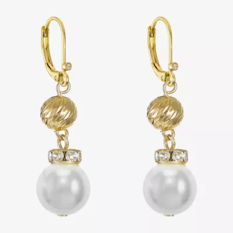 Monet Jewelry Womens Glass Simulated Pearl Round Drop Earrings
