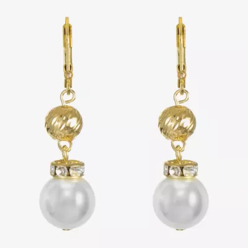 Monet Jewelry Womens Glass Simulated Pearl Round Drop Earrings