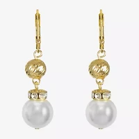 Monet Jewelry Womens Glass Simulated Pearl Round Drop Earrings