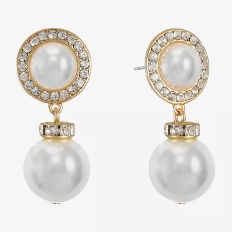 Monet Jewelry Womens Glass Simulated Pearl Round Hypoallergenic Drop Earrings