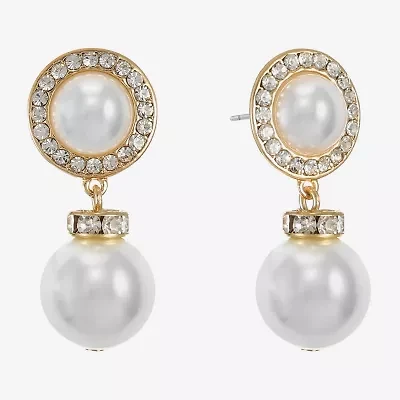 Monet Jewelry Womens Glass Simulated Pearl Round Hypoallergenic Drop Earrings