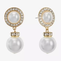 Monet Jewelry Womens Glass Simulated Pearl Round Hypoallergenic Drop Earrings