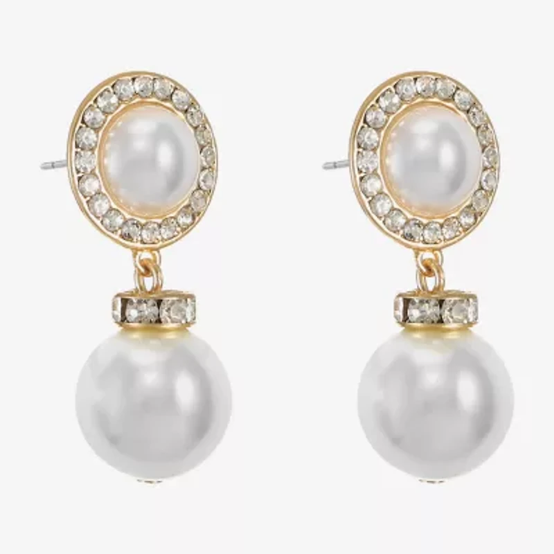 Monet Jewelry Womens Glass Simulated Pearl Round Hypoallergenic Drop Earrings