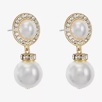 Monet Jewelry Womens Glass Simulated Pearl Round Hypoallergenic Drop Earrings