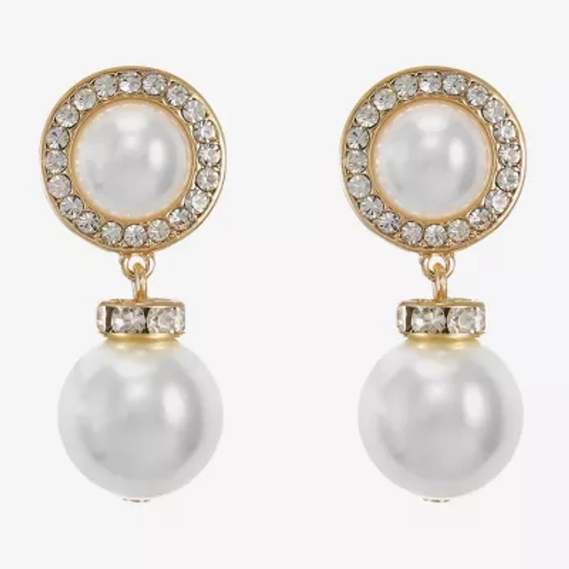 Monet Jewelry Womens Glass Simulated Pearl Round Hypoallergenic Drop Earrings