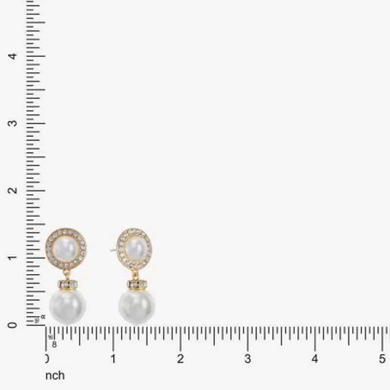 Monet Jewelry Womens Glass Simulated Pearl Round Hypoallergenic Drop Earrings