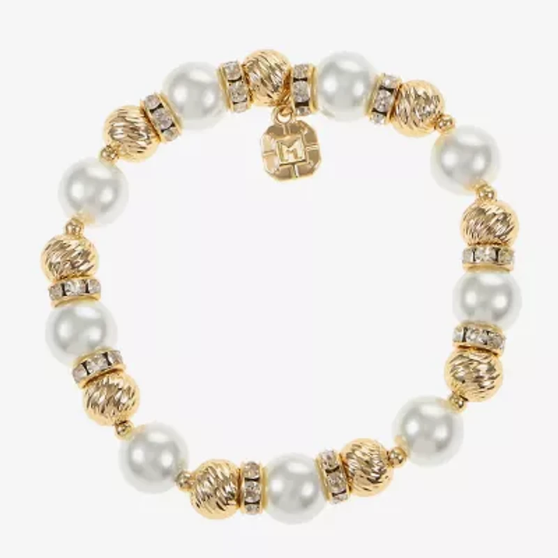 Monet Jewelry Womens Glass Simulated Pearl Round Stretch Bracelet
