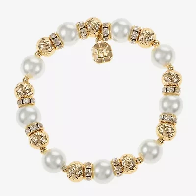 Monet Jewelry Womens Glass Simulated Pearl Round Stretch Bracelet