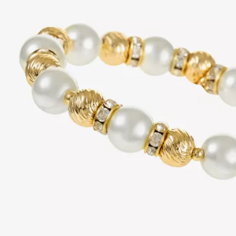 Monet Jewelry Womens Glass Simulated Pearl Round Stretch Bracelet