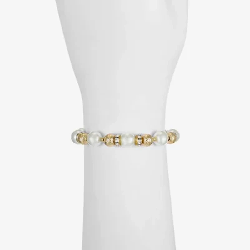 Monet Jewelry Womens Glass Simulated Pearl Round Stretch Bracelet