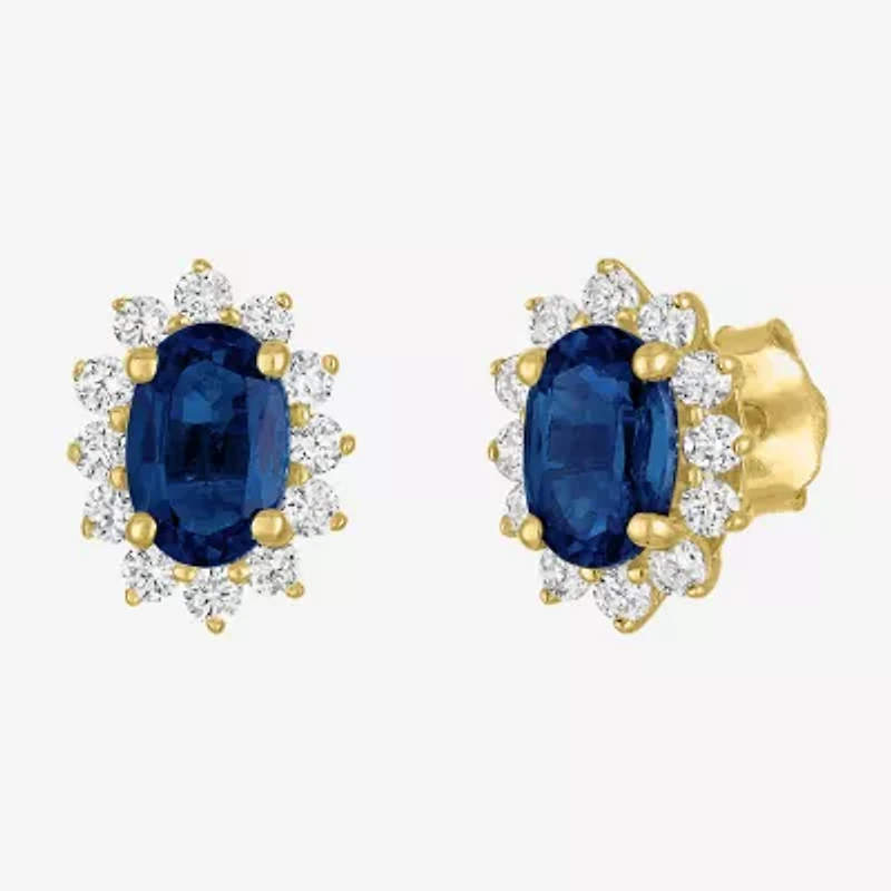 Lab Created Gemstone & 1/4 CT. T.W. Grown Diamond 10K Gold 9.7mm Oval Stud Earrings