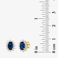 Lab Created Gemstone & 1/4 CT. T.W. Grown Diamond 10K Gold 9.7mm Oval Stud Earrings