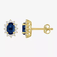 Lab Created Gemstone & 1/4 CT. T.W. Grown Diamond 10K Gold 9.7mm Oval Stud Earrings