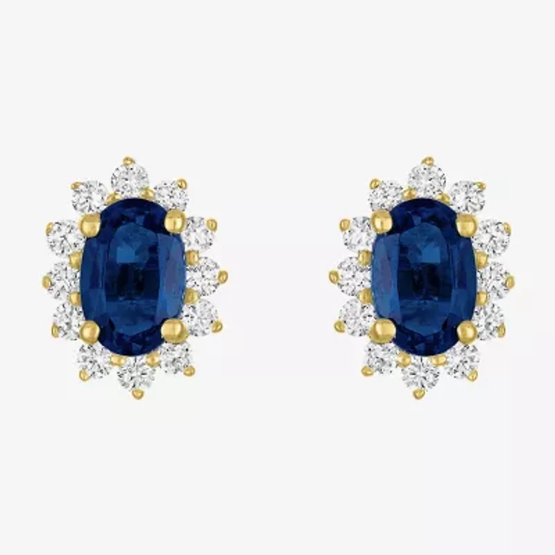 Lab Created Gemstone & 1/4 CT. T.W. Grown Diamond 10K Gold 9.7mm Oval Stud Earrings
