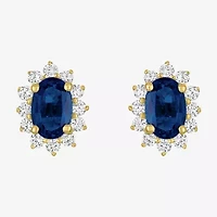 Lab Created Gemstone & 1/4 CT. T.W. Grown Diamond 10K Gold 9.7mm Oval Stud Earrings