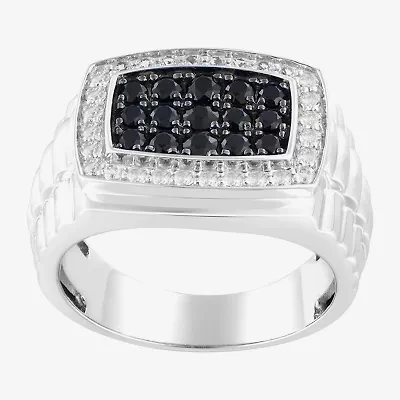 Mens Genuine Black Sapphire Sterling Silver Fashion Ring