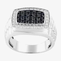 Mens Genuine Black Sapphire Sterling Silver Fashion Ring