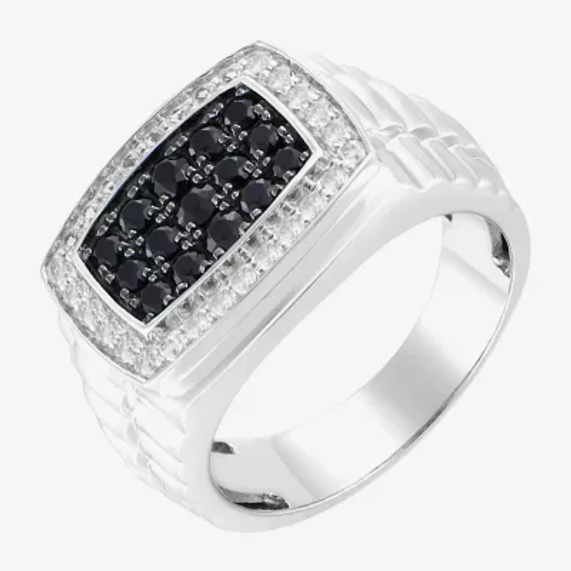 Mens Genuine Black Sapphire Sterling Silver Fashion Ring