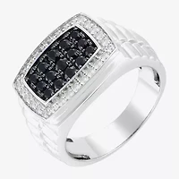 Mens Genuine Black Sapphire Sterling Silver Fashion Ring