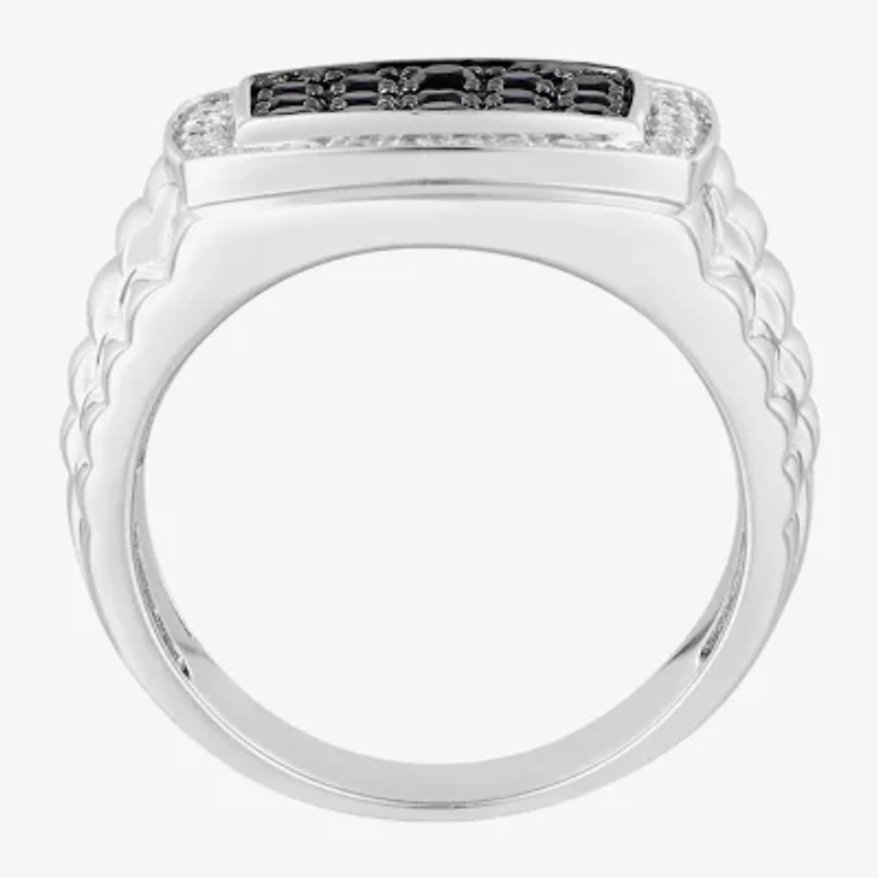 Mens Genuine Black Sapphire Sterling Silver Fashion Ring