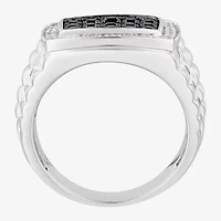 Mens Genuine Black Sapphire Sterling Silver Fashion Ring