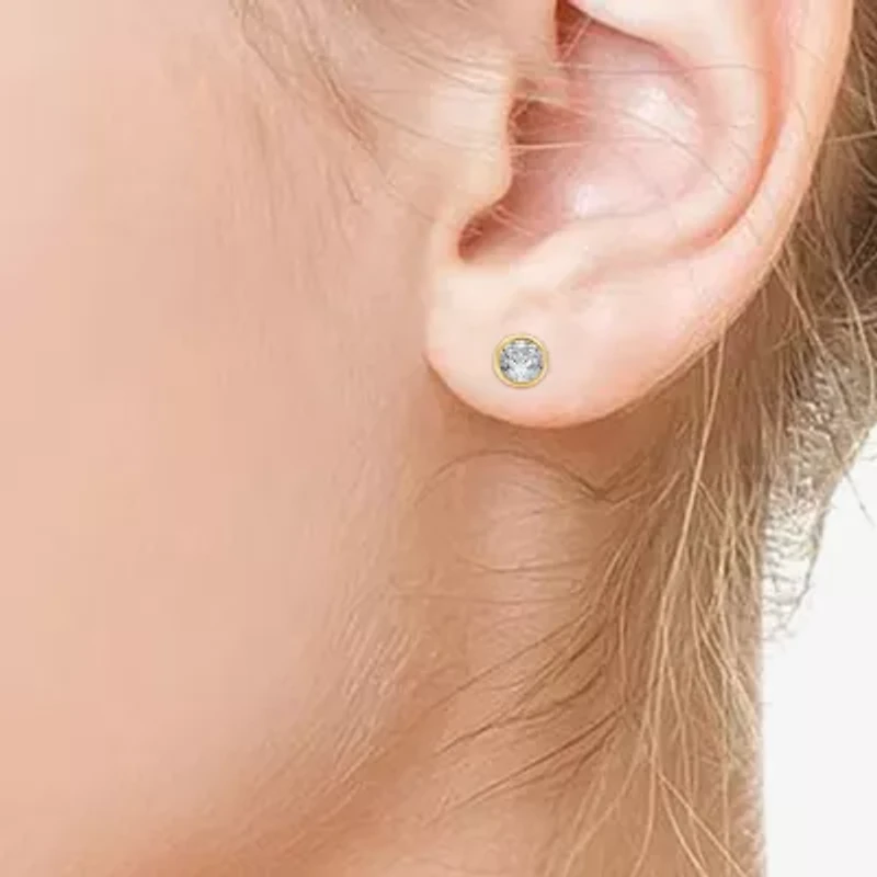 Yes, Please! Womens Lab Created White Sapphire 14K Gold Over Silver Sterling Silver Round 2 Pair Earring Set