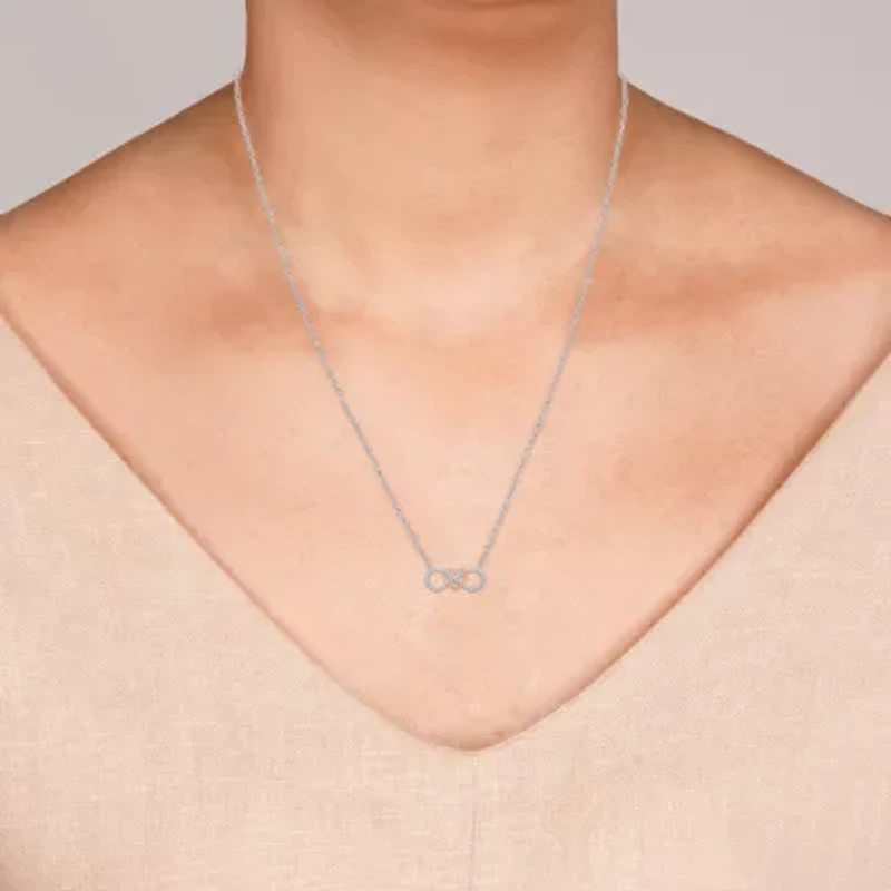 Yes Womens 1/10 CT. T.W. Natural Diamond 14K Rose Gold Over Silver Heart Infinity 16 1/2 Inch Pendant Necklace