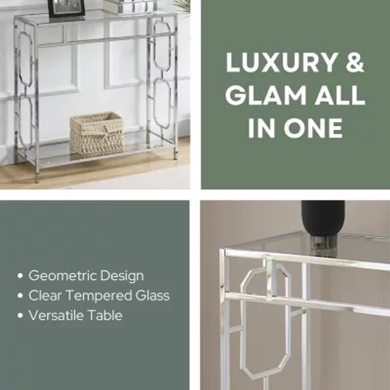 Omega Glass Top Metal Console Table